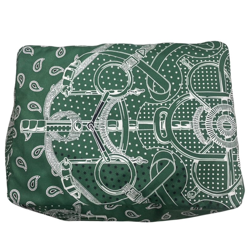 HERMES 愛馬仕 OUZE DE VOYAGE 旅行收納袋 絲綢 綠色 銀釦-6