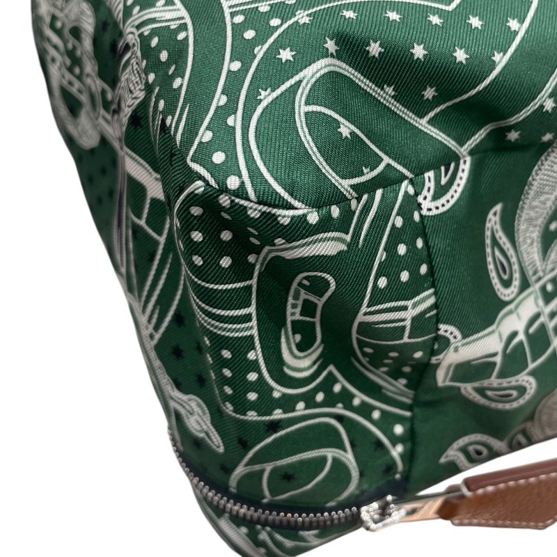 HERMES 愛馬仕 OUZE DE VOYAGE 旅行收納袋 絲綢 綠色 銀釦-9