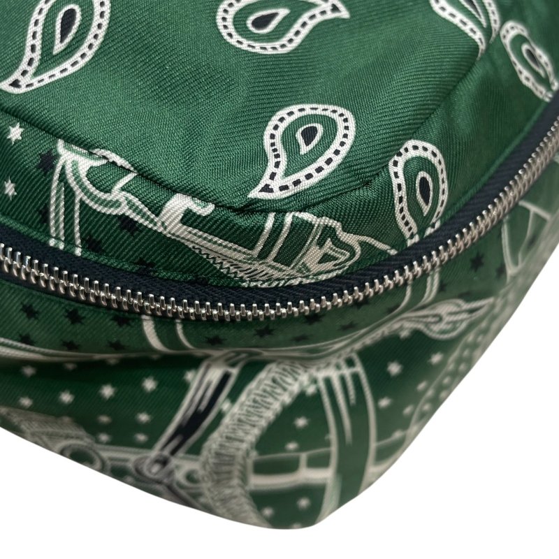 HERMES 愛馬仕 OUZE DE VOYAGE 旅行收納袋 絲綢 綠色 銀釦-12