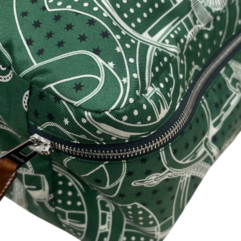 HERMES 愛馬仕 OUZE DE VOYAGE 旅行收納袋 絲綢 綠色 銀釦-14