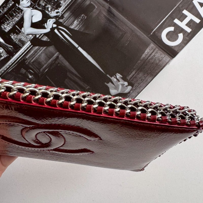 💥復古必買款❤️‍🔥Chanel 紅色漆皮銀邊長夾-2