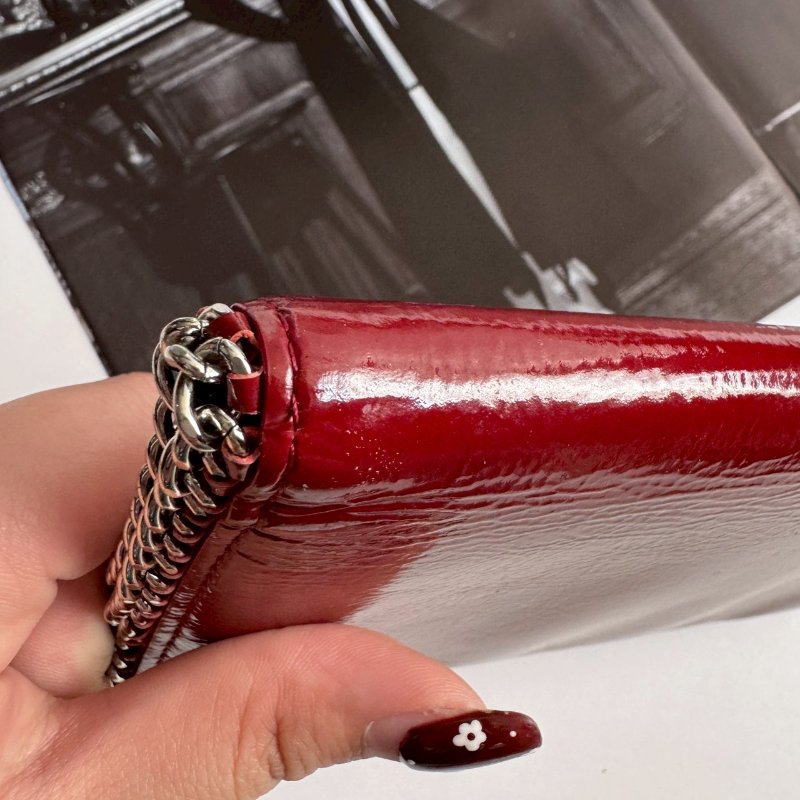 💥復古必買款❤️‍🔥Chanel 紅色漆皮銀邊長夾-5