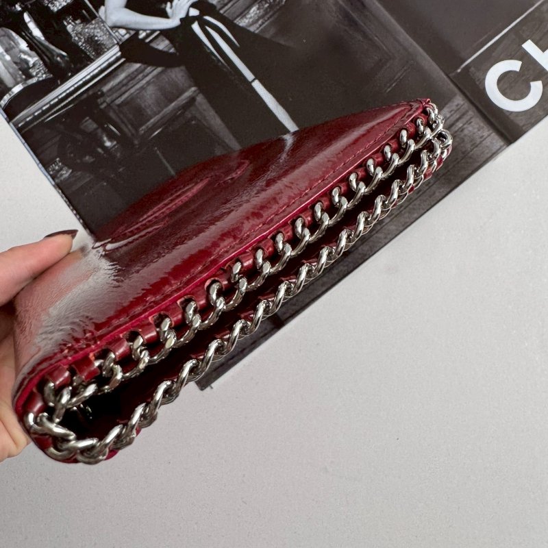💥復古必買款❤️‍🔥Chanel 紅色漆皮銀邊長夾-7