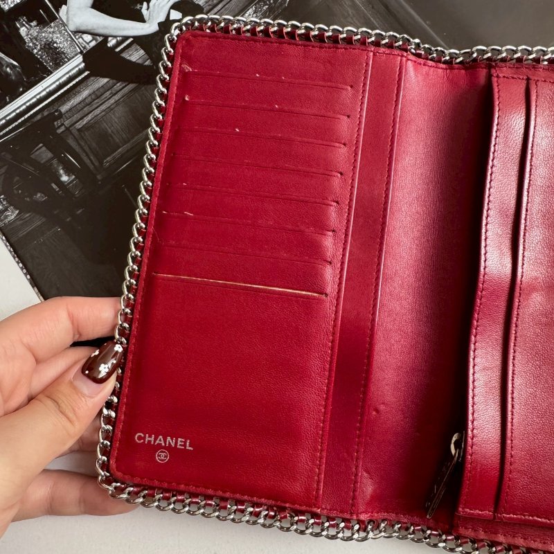 💥復古必買款❤️‍🔥Chanel 紅色漆皮銀邊長夾-10