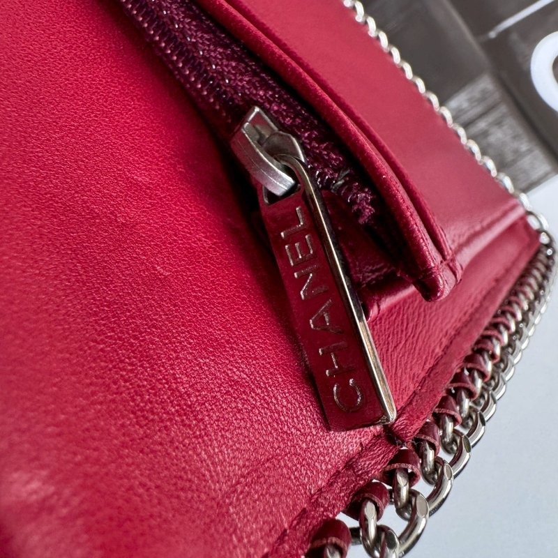 💥復古必買款❤️‍🔥Chanel 紅色漆皮銀邊長夾-17