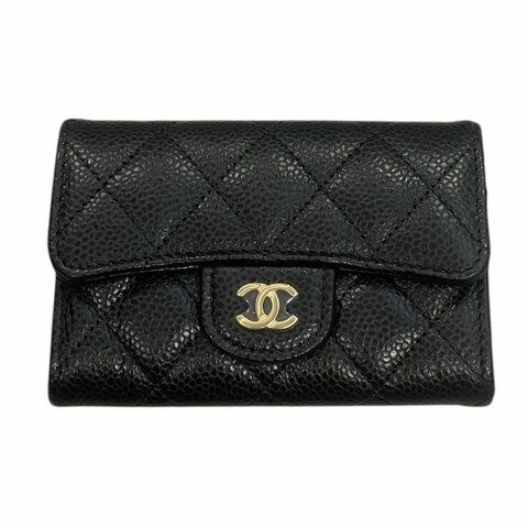 CHANEL 香奈兒 AP0214 名片夾 荔枝皮 黑色 金釦