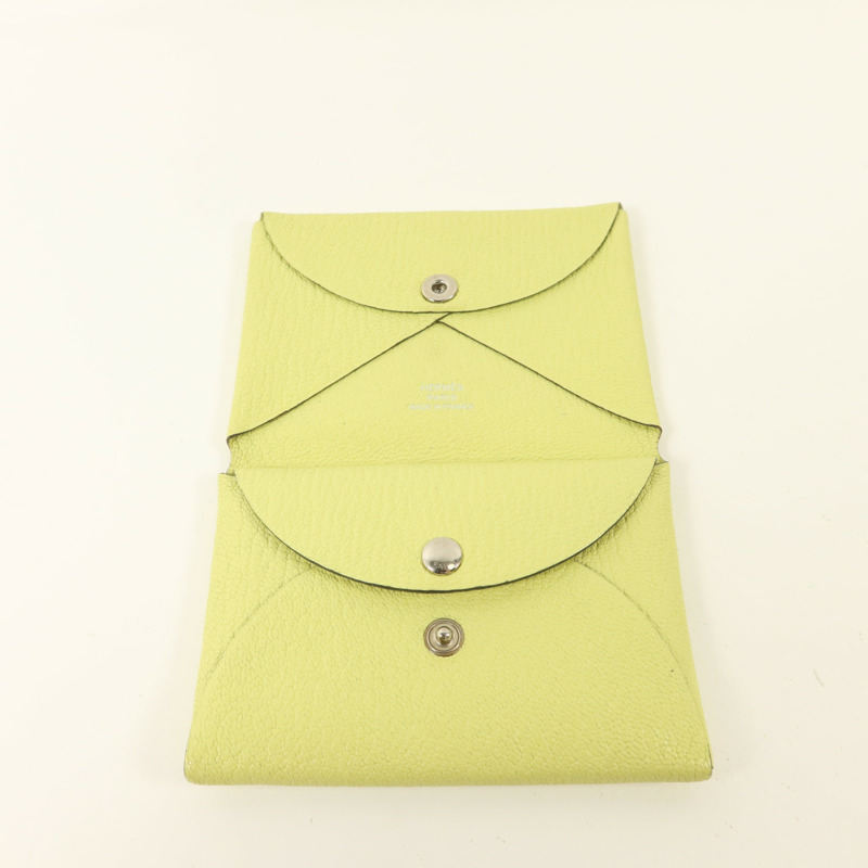 HERMES Chevre皮革Calvi Duo Card Holder卡片套Jaune Bourgeon-4