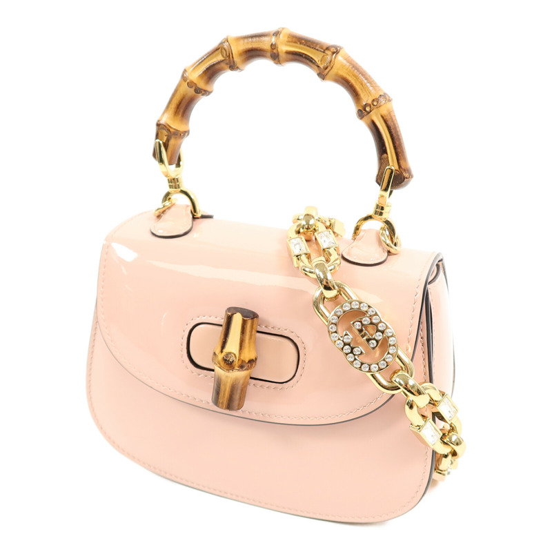 GUCCI 漆皮皮革Bamboo 1947 Mini Top Handle Bag鏈帶手挽肩背兩用袋-1