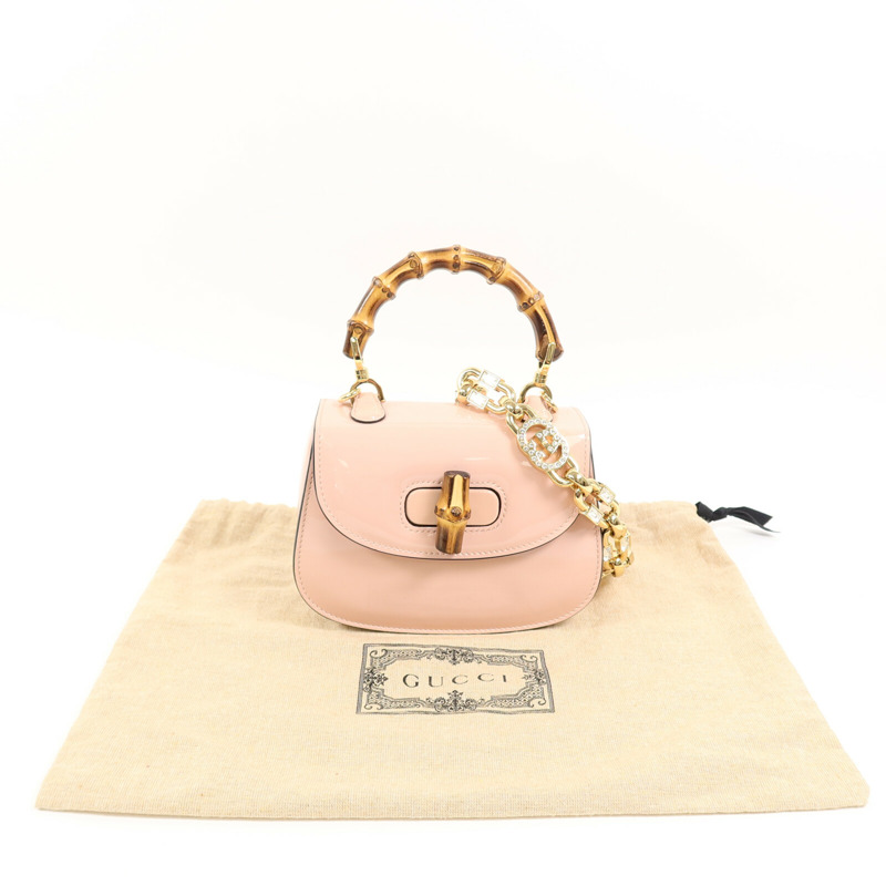 GUCCI 漆皮皮革Bamboo 1947 Mini Top Handle Bag鏈帶手挽肩背兩用袋-9