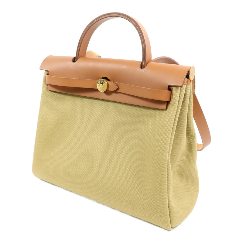 HERMES 帆布Herbag PM肩背袋Poussiere/Fauve-1