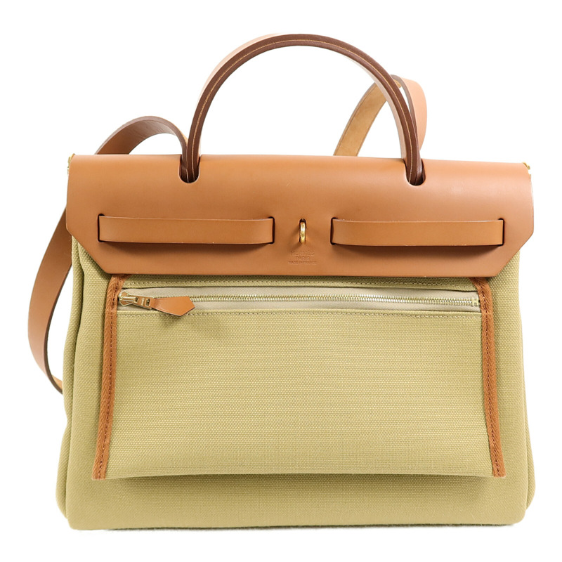 HERMES 帆布Herbag PM肩背袋Poussiere/Fauve-2