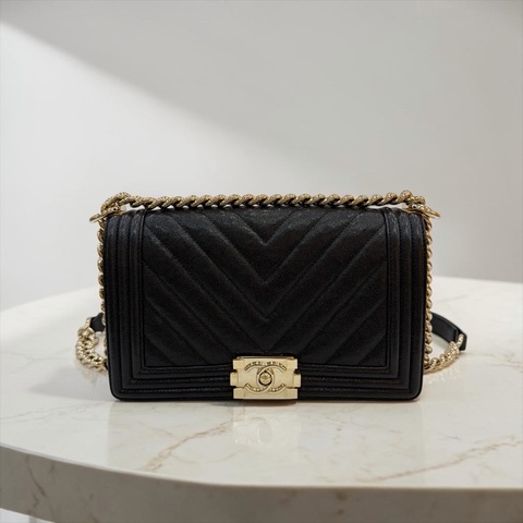 莉亞精品♡Chanel Boy25 山型紋黑淡金