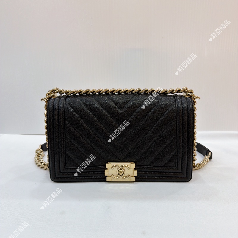莉亞精品♡Chanel Boy25 山型紋黑淡金-2
