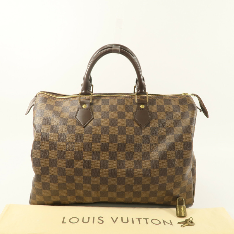 LOUIS VUITTON Damier Speedy 35手挽袋棕色-10