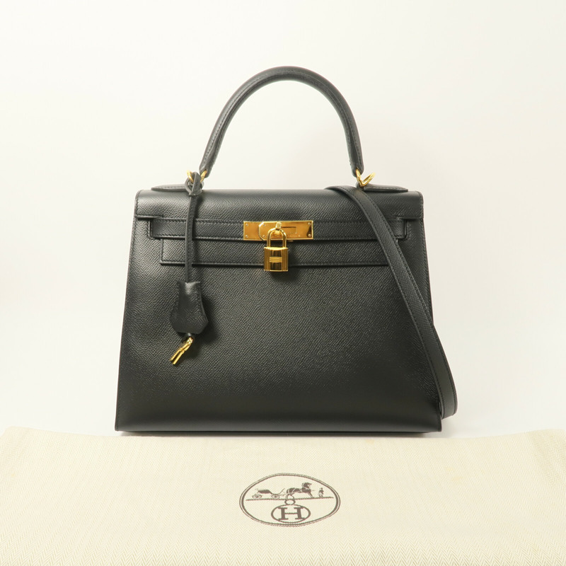 HERMES Epsom皮革Kelly 28手挽肩背兩用袋Noir-10