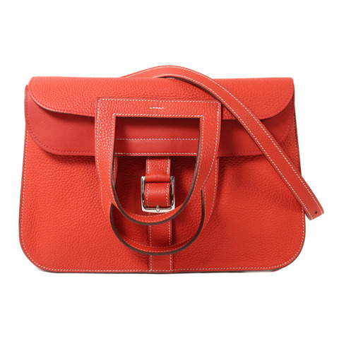 HERMES Clemence皮革Halzan 31手挽肩背兩用袋Rouge Tomato