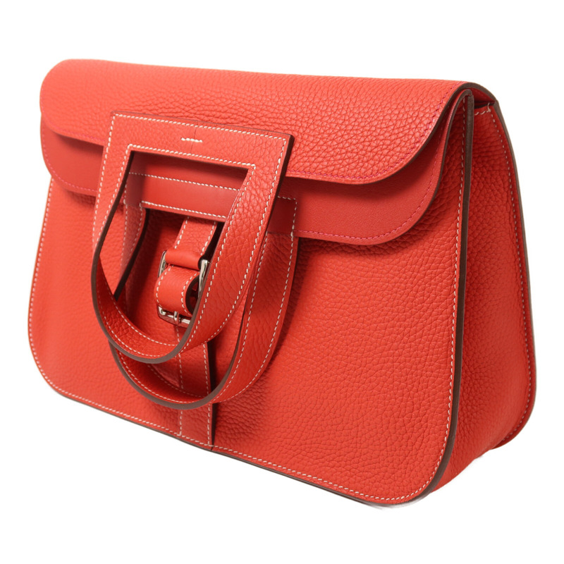 HERMES Clemence皮革Halzan 31手挽肩背兩用袋Rouge Tomato-2