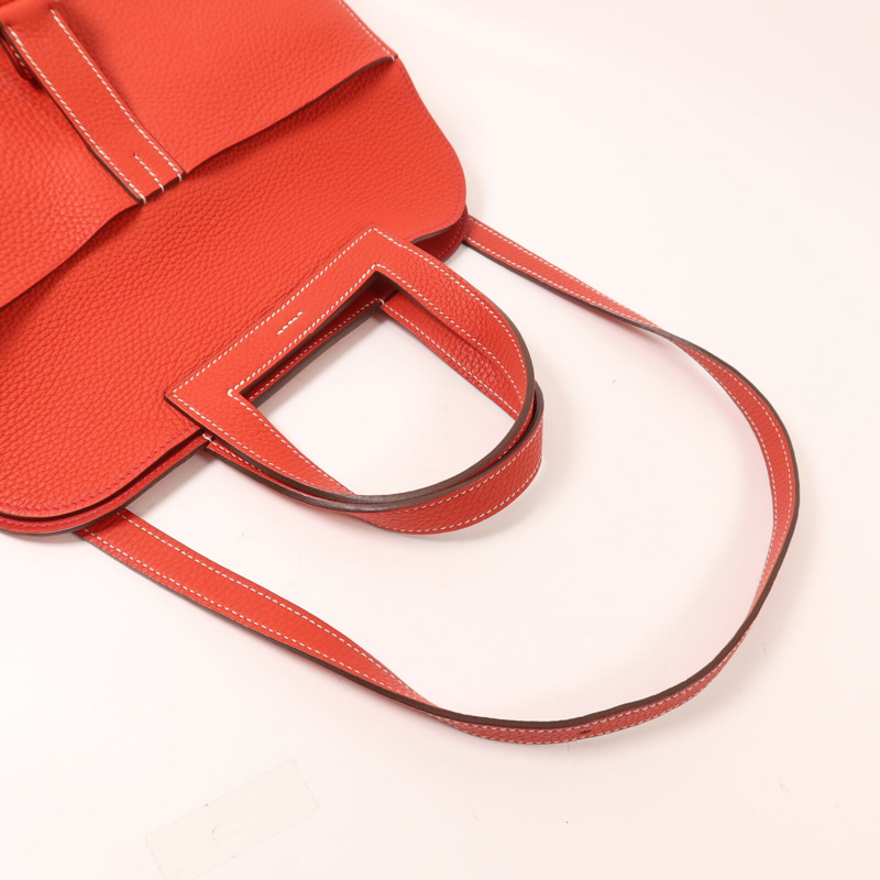HERMES Clemence皮革Halzan 31手挽肩背兩用袋Rouge Tomato-7