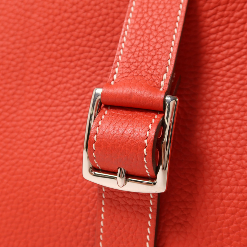 HERMES Clemence皮革Halzan 31手挽肩背兩用袋Rouge Tomato-9