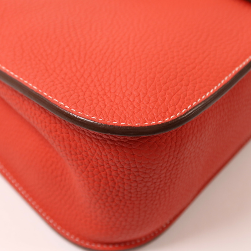 HERMES Clemence皮革Halzan 31手挽肩背兩用袋Rouge Tomato-10