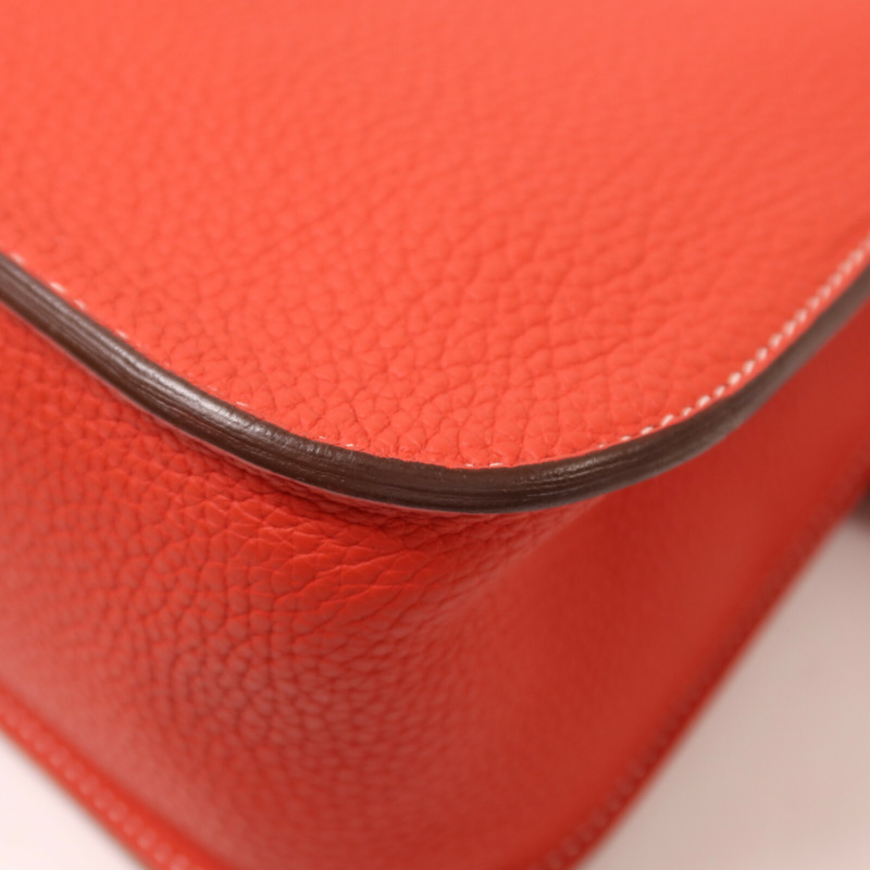 HERMES Clemence皮革Halzan 31手挽肩背兩用袋Rouge Tomato-11