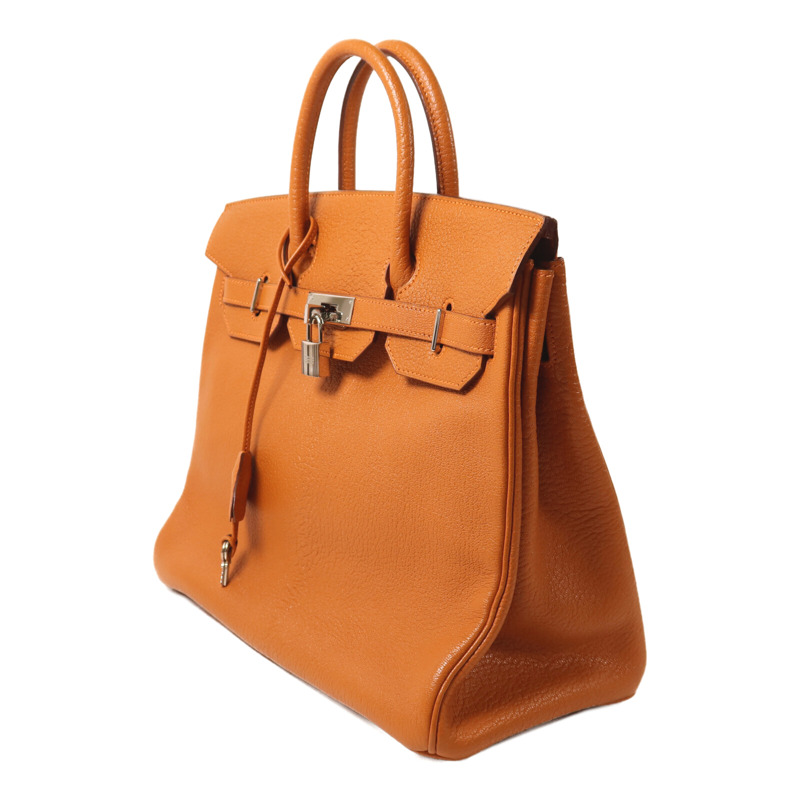 HERMES Chevre皮革Birkin 32 Hac手挽袋Orange-2