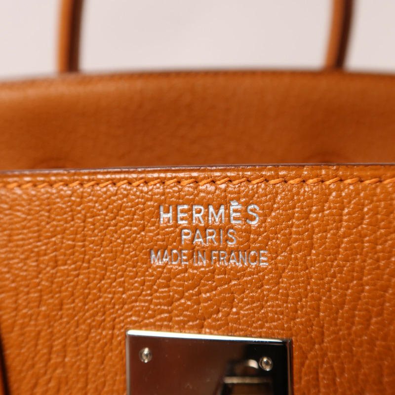 HERMES Chevre皮革Birkin 32 Hac手挽袋Orange-5