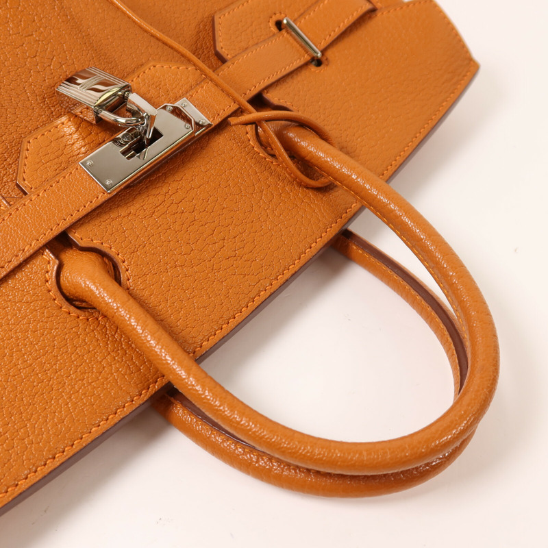 HERMES Chevre皮革Birkin 32 Hac手挽袋Orange-7