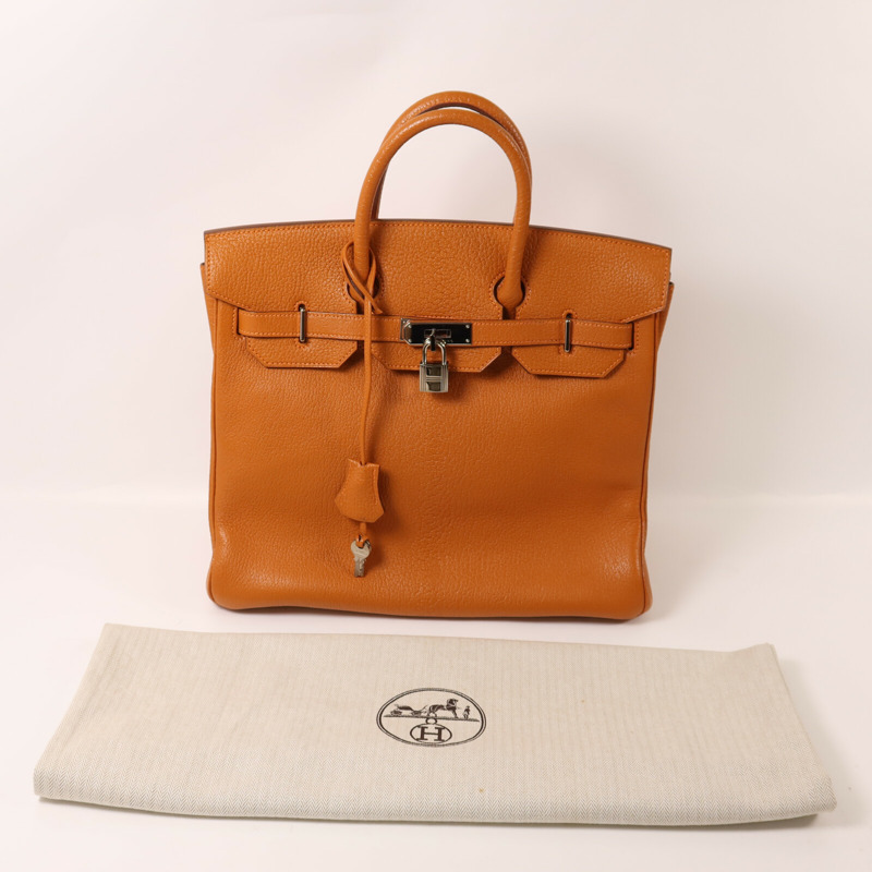HERMES Chevre皮革Birkin 32 Hac手挽袋Orange-8