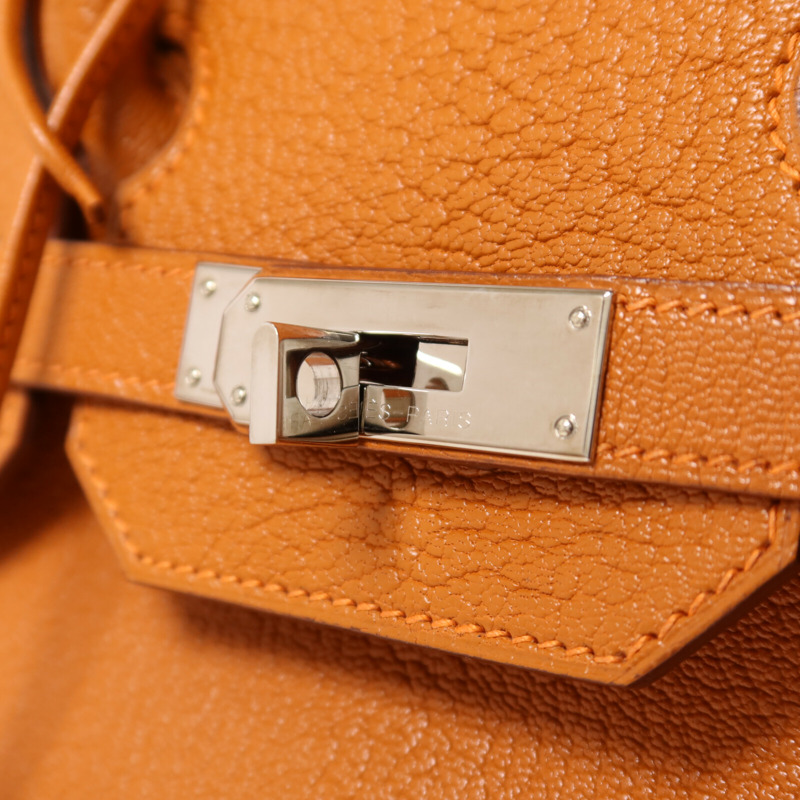 HERMES Chevre皮革Birkin 32 Hac手挽袋Orange-9
