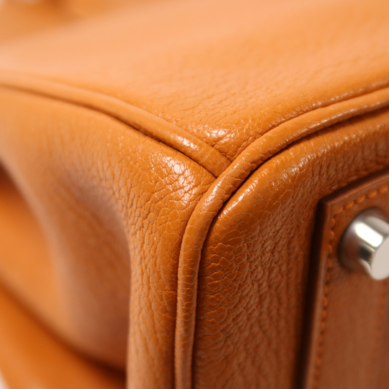 HERMES Chevre皮革Birkin 32 Hac手挽袋Orange-12
