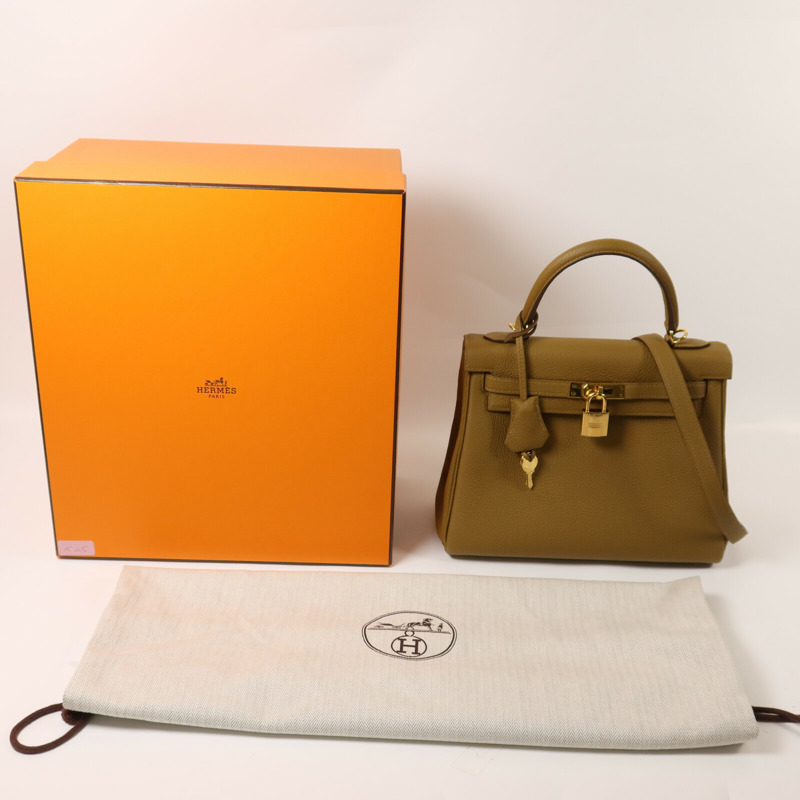 HERMES Togo皮革Kelly 25手挽肩背兩用袋Bronze Dore-8