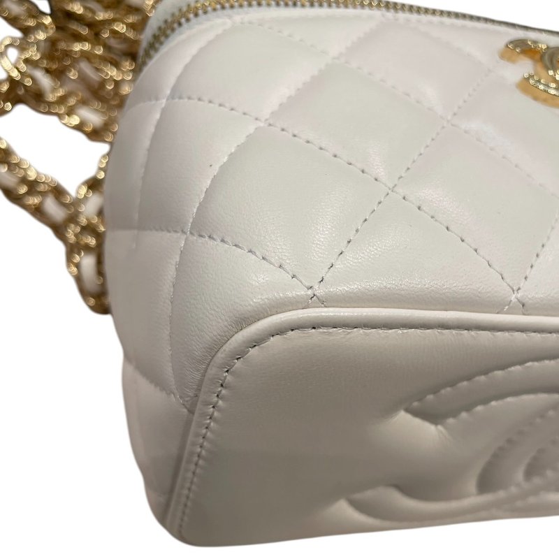 CHANEL 香奈兒 VANITY CASE 長型化妝鍊帶包 羊皮 白色 金釦-5