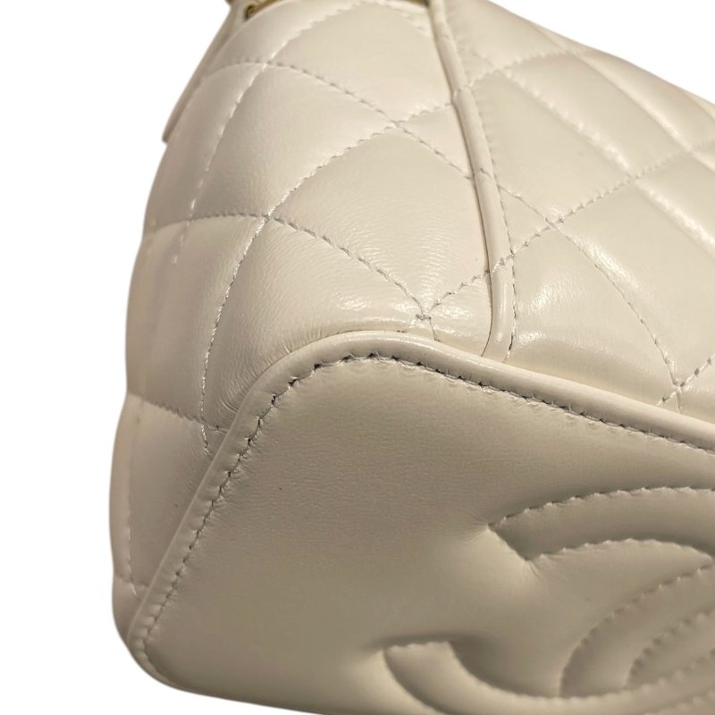 CHANEL 香奈兒 VANITY CASE 長型化妝鍊帶包 羊皮 白色 金釦-7