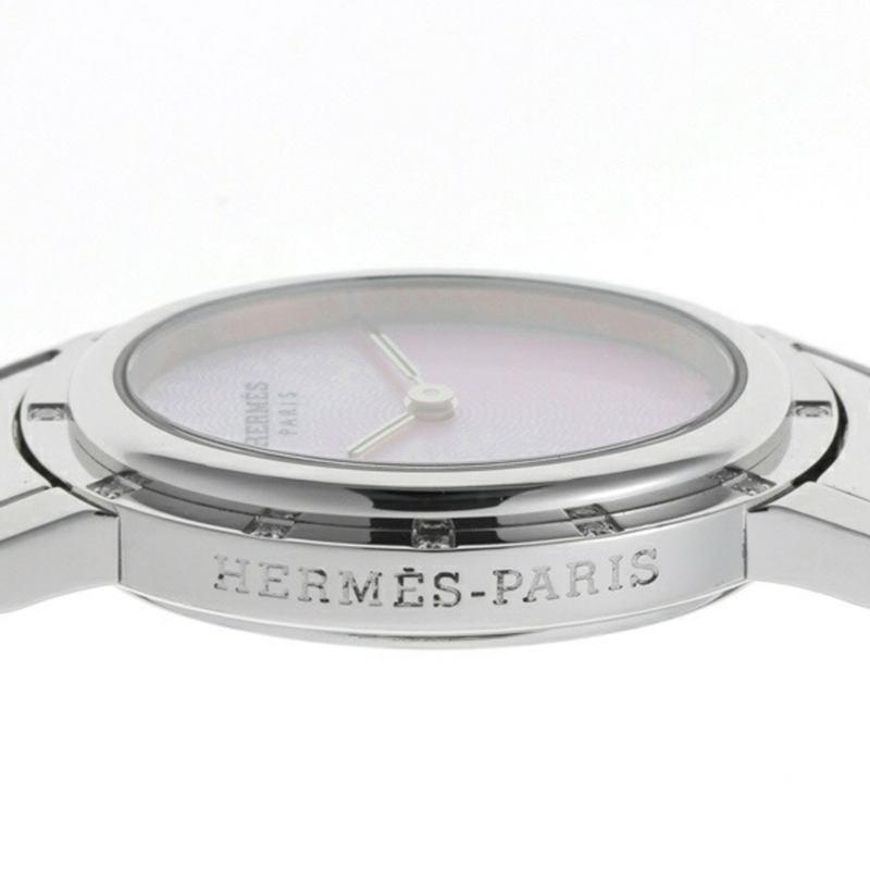 愛馬仕 Clipper 橢圓形珍珠母貝 CO1.230 12P 鑽石錶圈 粉紅貝殼石英-5