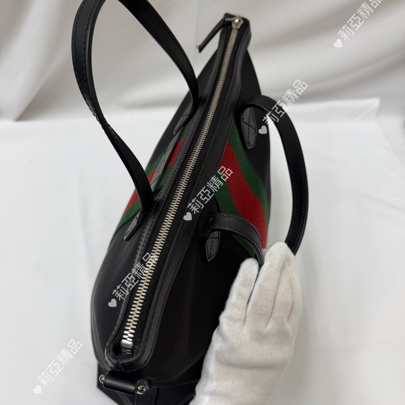莉亞精品♡Gucci 直式托特包 黑 二手美包-6