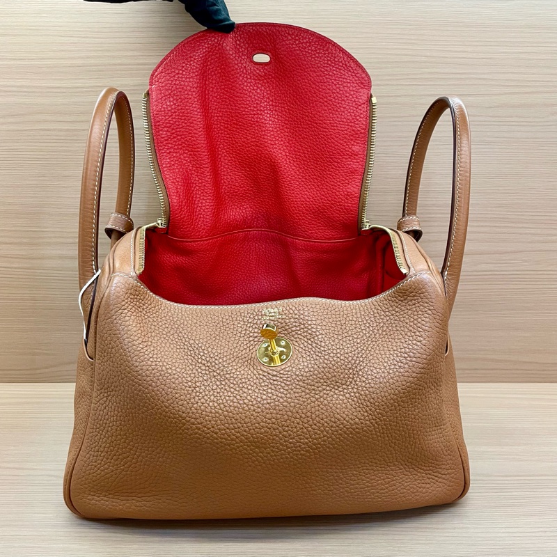 NO:C98 Hermes愛馬仕 LINDY 金棕色金扣TOGO 30，2017年 A  有塵袋 無盒子-8