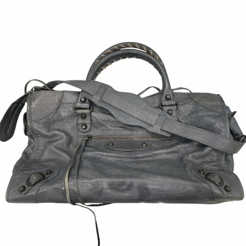 BALENCIAGA 巴黎世家 THE CITY 機車包 皮革 灰色 槍色釦
