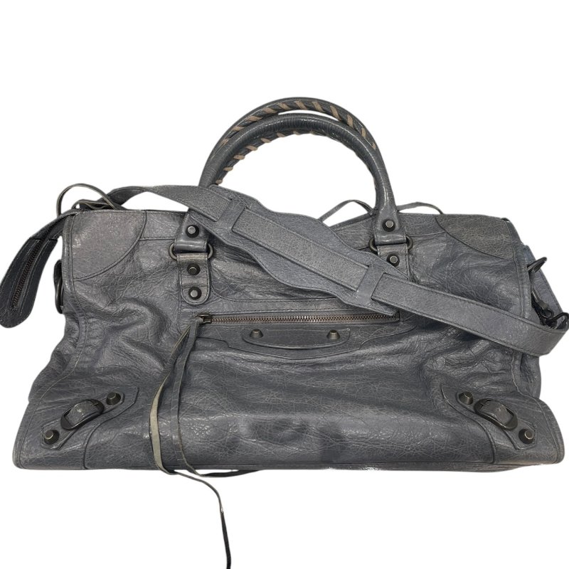 BALENCIAGA 巴黎世家 THE CITY 機車包 皮革 灰色 槍色釦-0