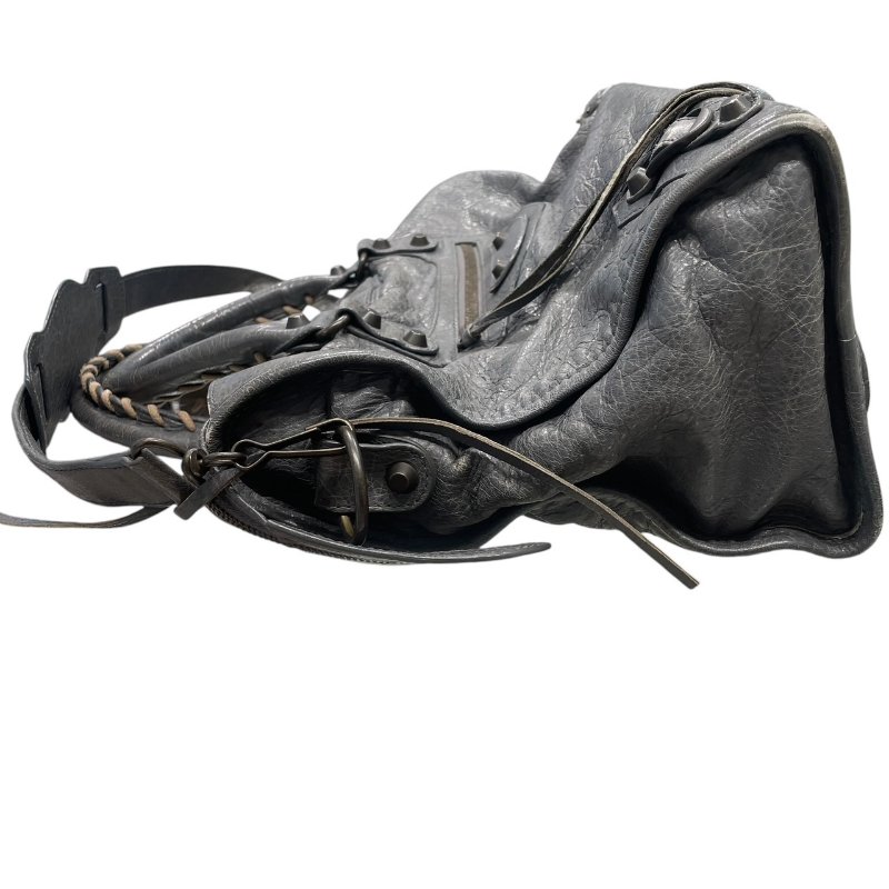 BALENCIAGA 巴黎世家 THE CITY 機車包 皮革 灰色 槍色釦-2