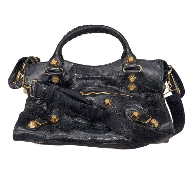 BALENCIAGA 巴黎世家 THE CITY 機車包 皮革 黑色 金釦-0