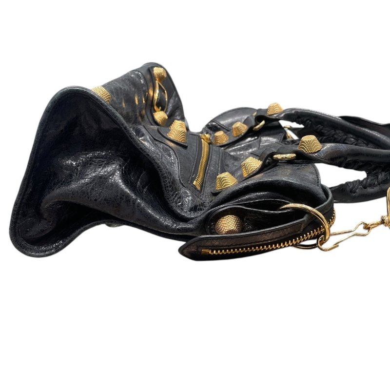 BALENCIAGA 巴黎世家 THE CITY 機車包 皮革 黑色 金釦-4