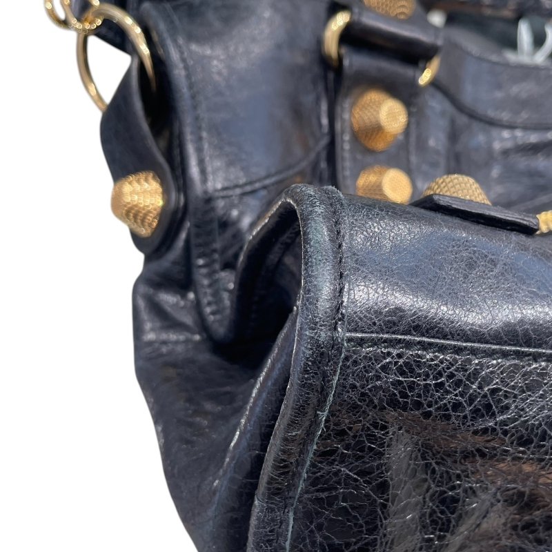 BALENCIAGA 巴黎世家 THE CITY 機車包 皮革 黑色 金釦-6