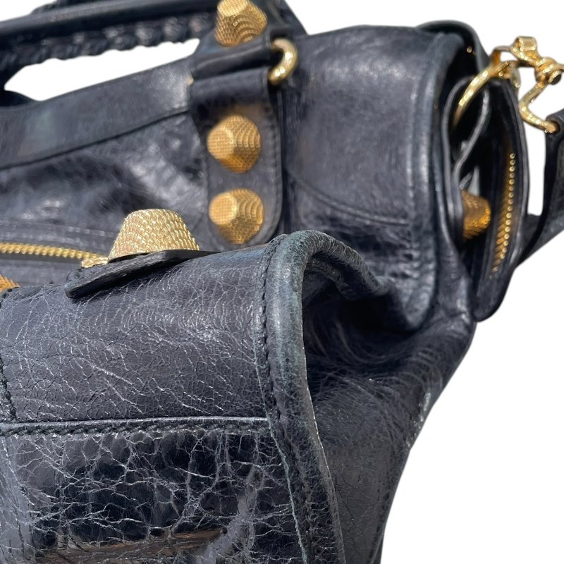 BALENCIAGA 巴黎世家 THE CITY 機車包 皮革 黑色 金釦-7