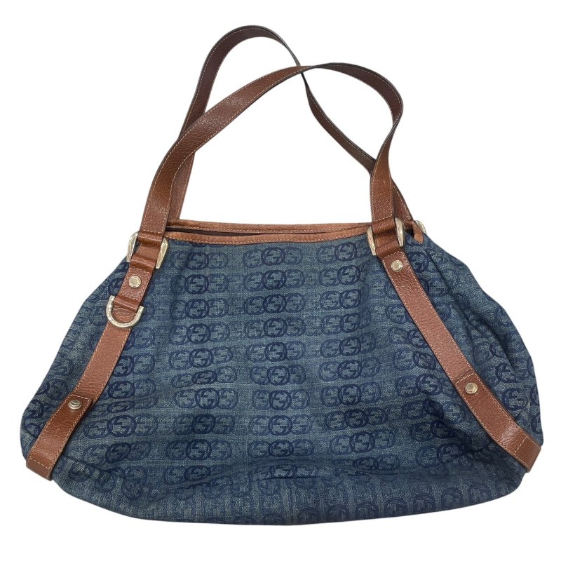 GUCCI 古馳 130736 托特包 丹寧布 藍色系 金釦-0