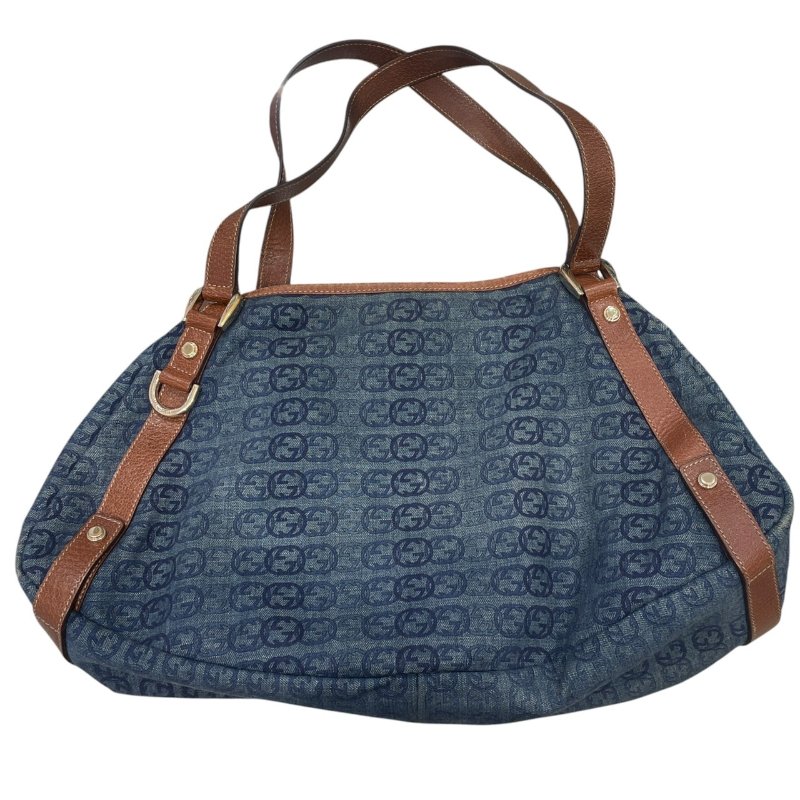 GUCCI 古馳 130736 托特包 丹寧布 藍色系 金釦-1