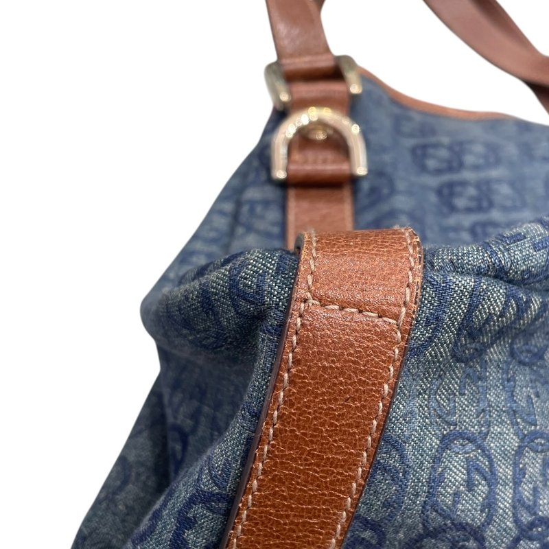 GUCCI 古馳 130736 托特包 丹寧布 藍色系 金釦-7