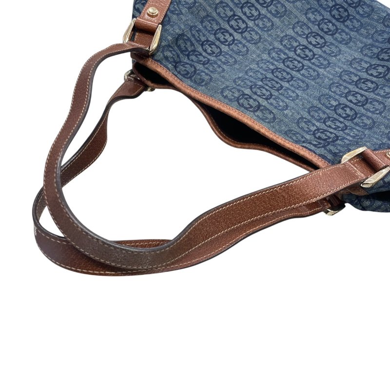 GUCCI 古馳 130736 托特包 丹寧布 藍色系 金釦-9