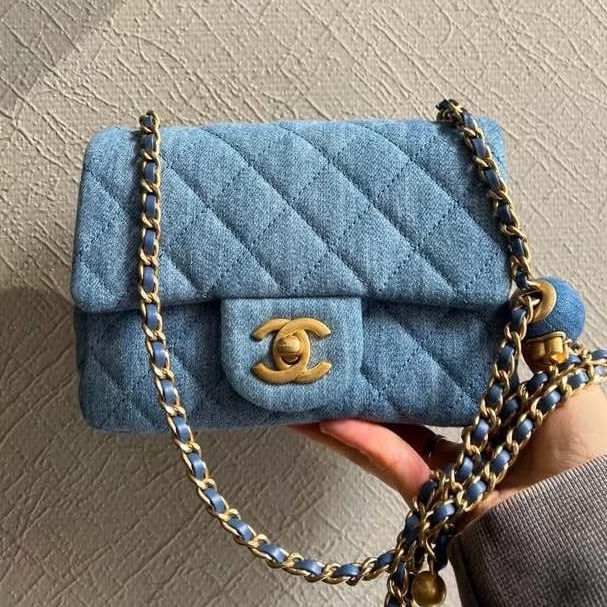 CHANEL香奈兒22C牛仔丹寜金球方胖子芯片款牛仔配色超美百搭-0