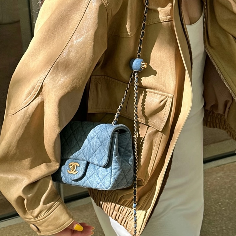 CHANEL香奈兒22C牛仔丹寜金球方胖子芯片款牛仔配色超美百搭-1